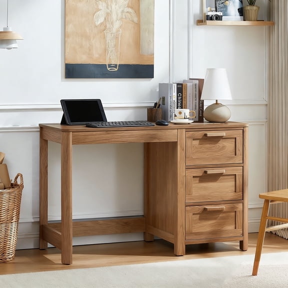 Joaxswe Home Office Desk with 3 Drawers, 48 Inch Computer Desk PC Laptop Workstation with Storage for Computer Study Bedroom Home Furniture,Dark Wood