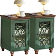 thumbnail image 1 of Joaxswe Narrow Nightstand Set of 2 for Bedroom, Wood End Table with Drawer and Glass Door for Living Room, Green, 1 of 8
