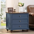 thumbnail image 1 of Joaxswe Nightstand, Modern 3 Drawer Nightstand, Dark Blue Nightstand with Rustic Brozon Handle, Wooden Bedside Storage Cabinet Unit for Bedroom/Small Space, 1 of 8