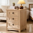 thumbnail image 1 of Joaxswe Nightstand with Charging Station, Adult End Table Wooden Bedside Table with 3 Drawers for Living Room, Natural, 1 of 7