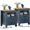 thumbnail image 1 of Joaxswe Nightstands Set of 2 with Charging Station, Farmhouse End Table with 2 Drawers Farmhouse Side Table with 3-tier Storage for Living Room, Blue, 1 of 8