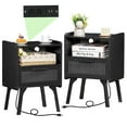 thumbnail image 1 of Joaxswe Rattan Nightstands Set of 2 with Charging Station, USB Port, Boho Bedside Table with Storage Drawer & Shelf, End Table Side Table for Bedroom, Black, 1 of 7