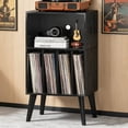 thumbnail image 1 of Joaxswe Record Player Stand, Brown Turntable Holds 160 Albums, Mid-Century Vinyl Storage Cabinet with Wood Legs, Display Shelf for Bedroom Living Room, Black, 1 of 8