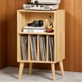 thumbnail image 1 of Joaxswe Record Player Stand with Storage, Vinyl Record Storage Cabinet Up to 160 Albums for Living Room, Burlywood, 1 of 9