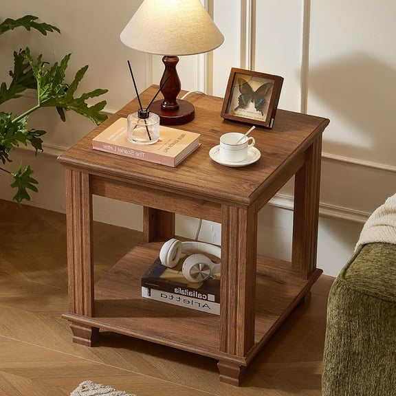 Joaxswe Square Side Table for Indoor and Outdoor, Small Coffee Table for Living Room, Brown