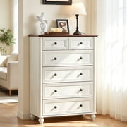 Joaxswe Tall 6 Drawers Dresser Fluted Dresser for Bedroom, Farmhouse Chest of Drawers Wooden Dresser for Closet, White