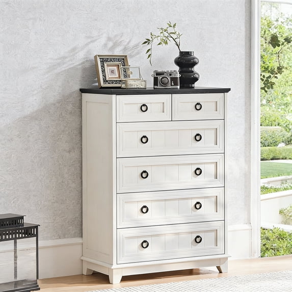 Joaxswe White Dresser for Bedroom, Wood 6 Drawer Modern Farmhouse Storage Cabinet for Bedroom Living Room Closet for Living Room