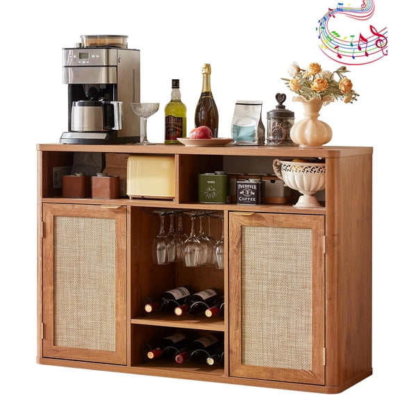 Joaxswe Wine Cabinet with 2 Doors, Boho Sideboard Buffet Cabinet, Farmhouse Coffee Bar Station for Living Room, Dining Room, Kitchen, Brown