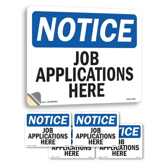 Job Applications Here OSHA Notice Vinyl Decal Label 7 Inch x 5 Inch - 5 Pack