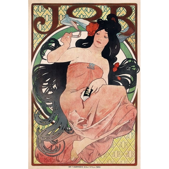 Job - Cigarette Rolling Papers Advertisement Poster Print by Alphonse Mucha (18 x 12)