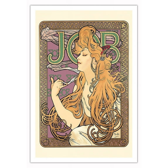 Job Cigarette Rolling Papers - Vintage France Advertising Poster by Alphonse Mucha c.1900 - Fine Art Matte Paper Print (Unframed) 30x44in