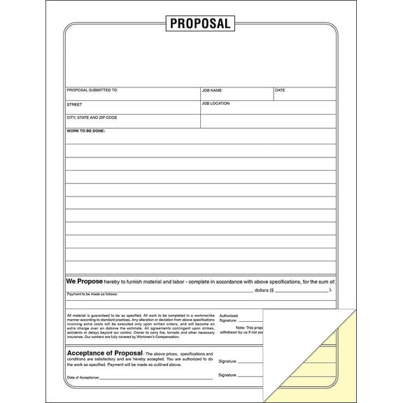 Job Proposal Form for Contractors - 2 Part Carbonless Form (250 Pack)
