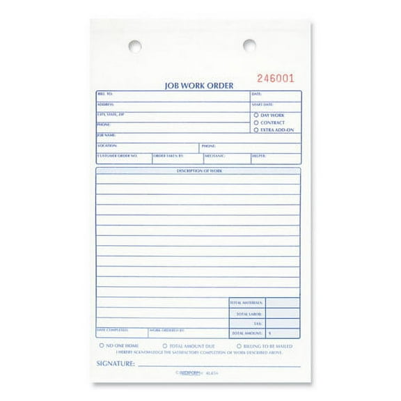 "Job Work Order Book, Two-Part Carbonless, 5.5 X 8.5, 1/page, 50 Forms | Bundle of 2 Each"