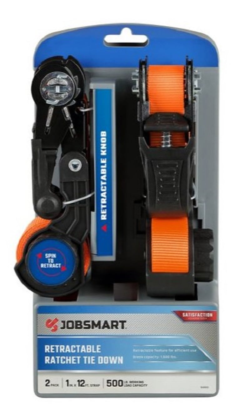 JobSmart FH95358 1 in. x 12 ft. Retractable Ratchet Straps TieDowns, Count of 2