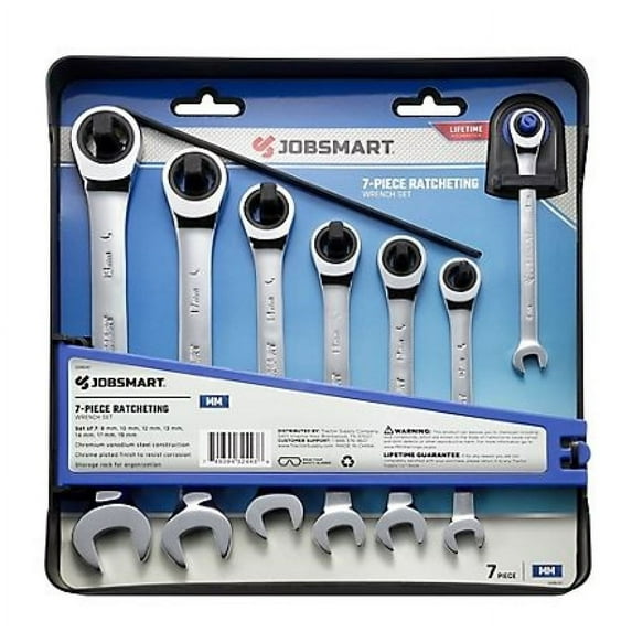 JobSmart JS2011048 Chrome Plated Ratchet Combination Wrench Set-Metric, 7 Pieces