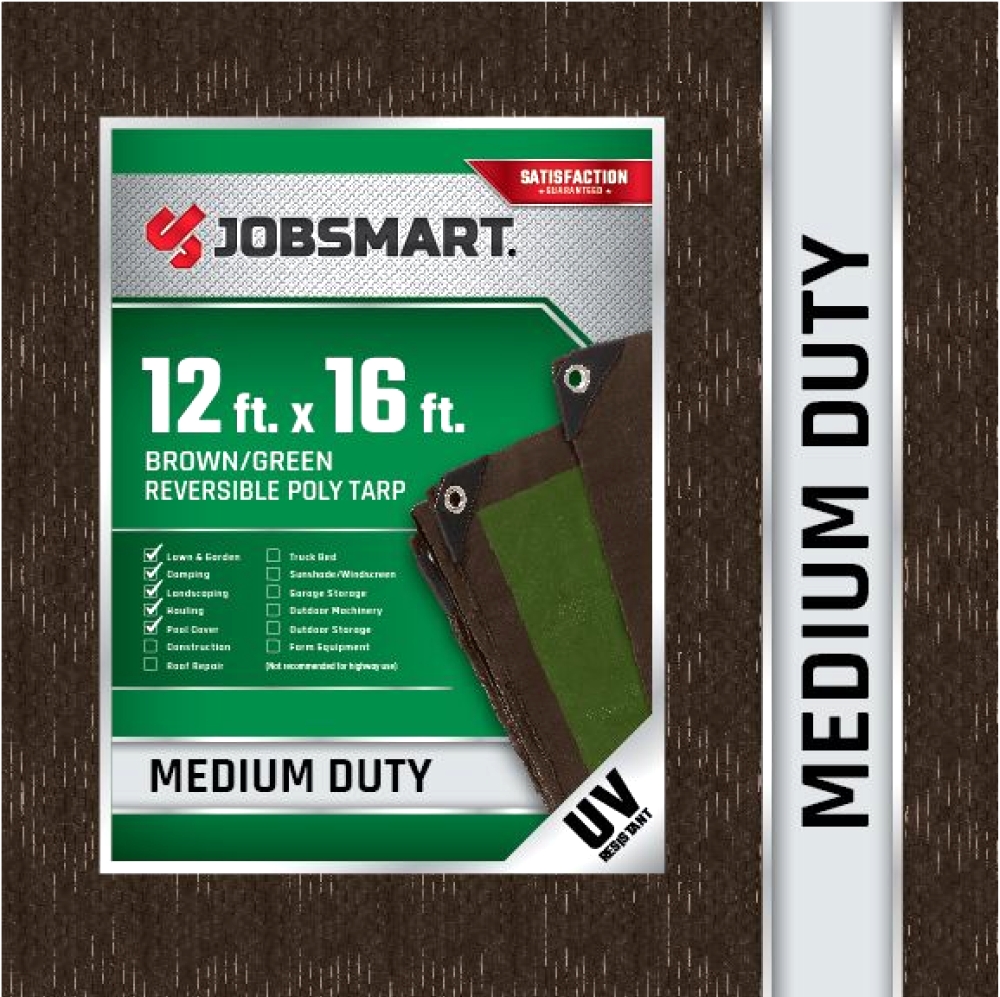 JobSmart MDBG1216 12 ft. x 16 ft. Poly Tarp Reversible, Brown/Green