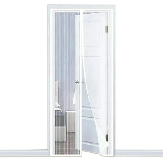 Jobar - Instant Sliding Door Screen Center Closed Mesh Curtain Keep Bugs Out 48" x 80" - White/Black