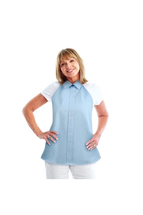 Adult Bib, Discreet Button-Down Shirt Design with Loop Collar, Washable Waterproof, Blue, One Size