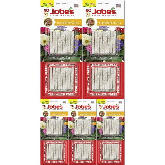 Jobe's 05231T Flowering Plant Fertilizer Spikes 10-10-4, 5 Pack, Multicolor