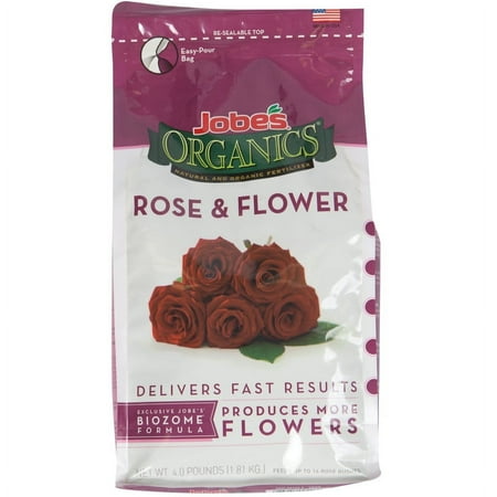 Jobe's Organics Granular Rose Fertilizer, Organic Plant Fertilizer for Rose, Hydrangea, Hibiscus, Azalea, and Other Flowering Shrubs, 4 lbs Bag