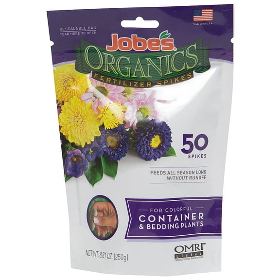 Jobe's Organics Slow Release Flower and Foliage Plant Fertilizer Spikes, 50 Count