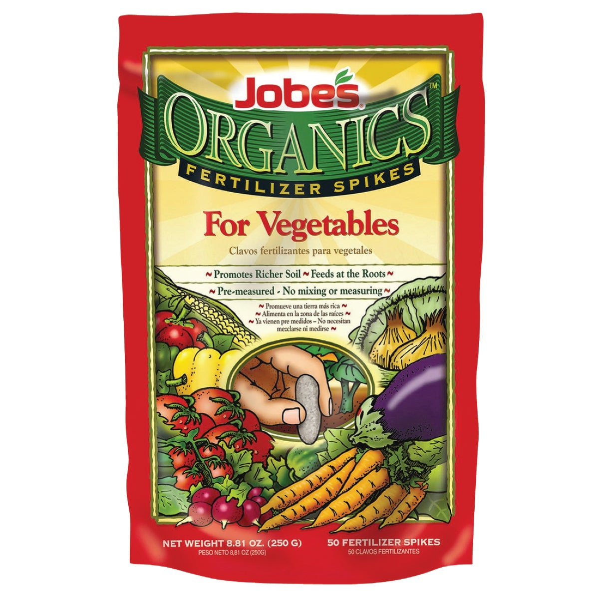 Jobe’s Organics Vegetable and Tomato Fertilizer Spikes, 2-7-4 Time Release Fertilizer 50 Spikes