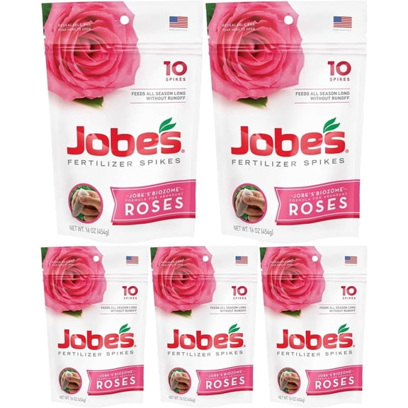 5-pack Jobe's Rose Fertilizer Spikes - Natural Plant Food for Roses - 10 Spikes, 5 Pack Outdoor & Indoor Plant Use, Easy Application