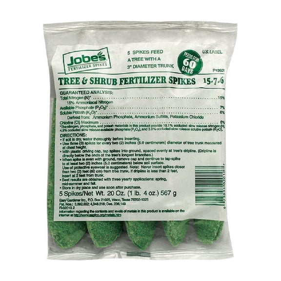 Jobe's Tree & Shrub Fertilizer Spikes 15-3-3 - Slow Release, Outdoor Use - 5 Pack