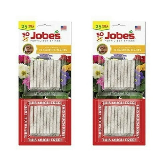 Jobes Fertilizer Spikes for Flowering Plants, 10-10-4 Time Release Fertilizer, 50 Spikes per Package 2 Pack