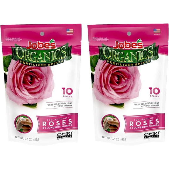 Jobes Organics Rose Fertilizer Spikes, 3-5-3 Time Release Fertilizer for All Flowering Shrubs, 10 Spikes per Package 2, Original Version