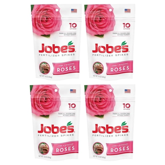 Jobes Rose Fertilizer Spikes 9-12-9 Time Release Fertilizer for All Flowering Shrubs, 10 Spikes (4 Pack)