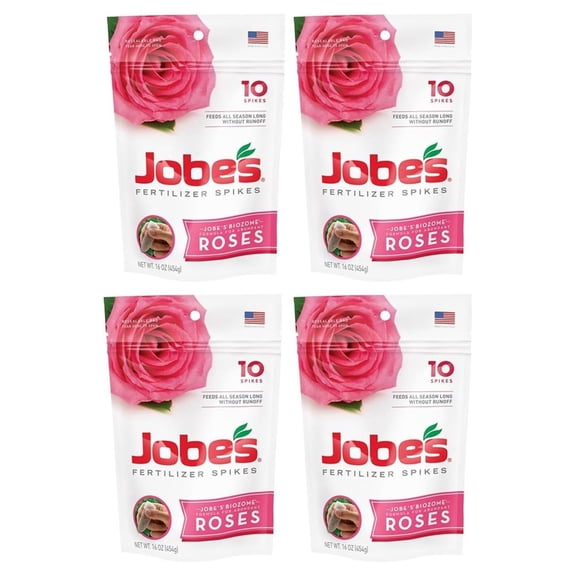 Jobes vznmYB Rose Fertilizer Spikes 9-12-9 Time Release Fertilizer for All Flowering Shrubs, 10 Spikes (4 Pack)
