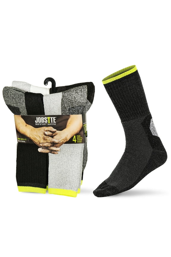 4 Pairs Men's Working Tough Cushioned Crew Boot Sock with Soil Guard