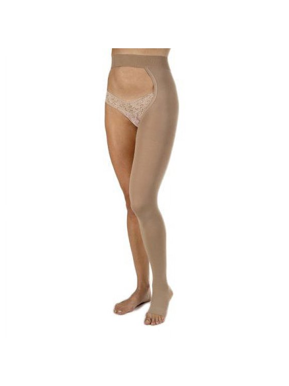Compression Stockings Unisex, Chap-Style Firm , Left Leg, Open Toe, Medium, Beige, 1 Pair