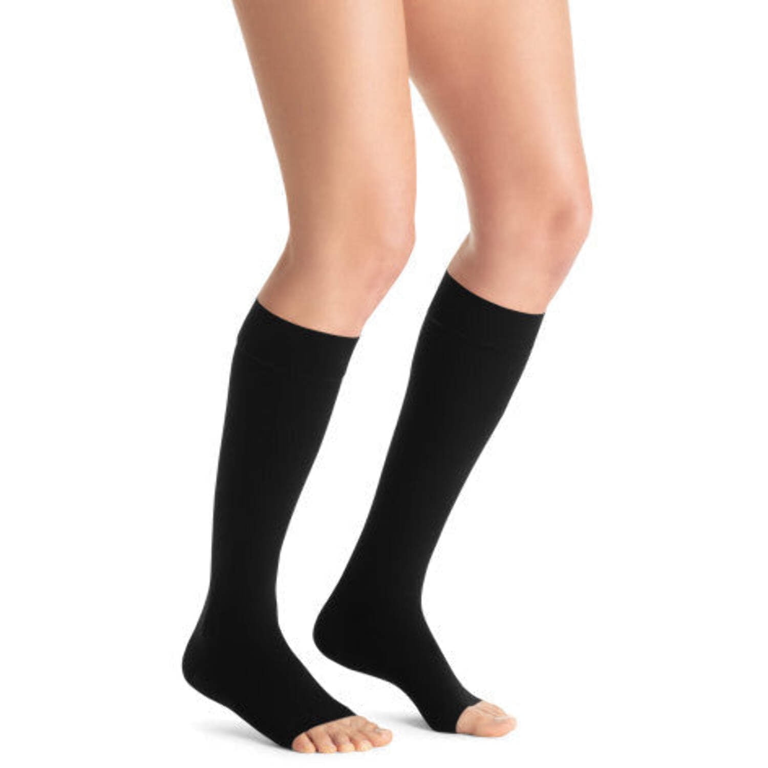 JOBST Opaque Knee High Compression Stockings - 20-30 MmHg, Open Toe With SoftFit Band, Classic Black