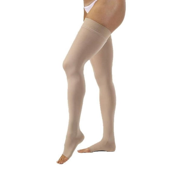 Jobst Opaque 20-30 Open Toe Thigh High Compression Stockings w/Dot Band Honey Medium