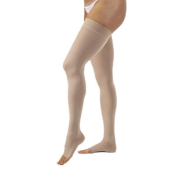 Jobst Opaque 30-40 Open Toe Thigh High Compression Stockings w/Dot Band Honey Large