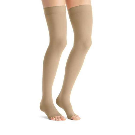 Jobst Opaque 30-40 Open Toe Thigh High Compression Stockings w/Dot Band Natural Small Petite