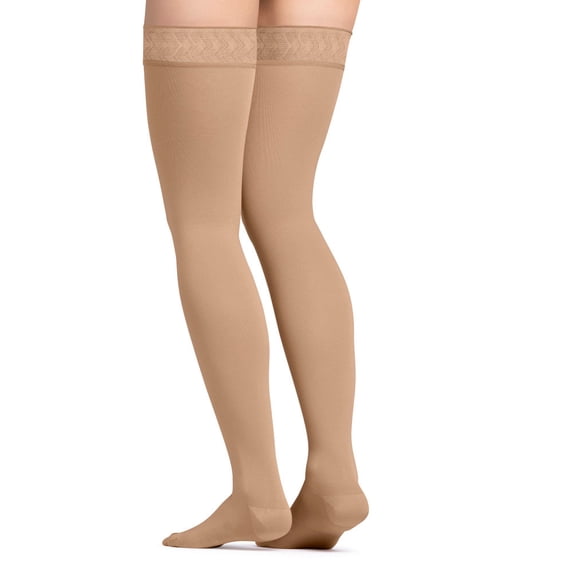 Jobst Opaque Closed Toe Maternity Thigh Highs w/Top Band - 15-20 mmHg Caramel Small