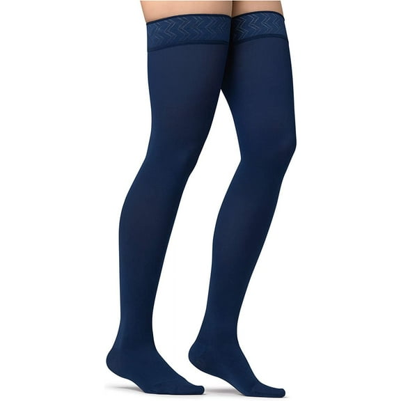Jobst Opaque Closed Toe Maternity Thigh Highs w/Top Band - 15-20 mmHg Navy Medium