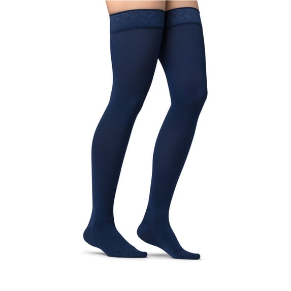Jobst Opaque Closed Toe Maternity Thigh Highs w/Top Band - 20-30 mmHg Navy Small