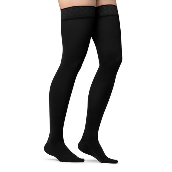 Jobst Opaque Open Toe Maternity Thigh Highs w/Top Band - 20-30 mmHg Black Small