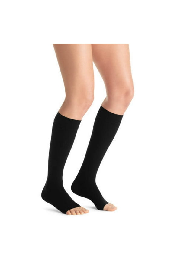 Opaque SoftFit 30-40 Open Toe Knee High Compression Stockings Black Medium