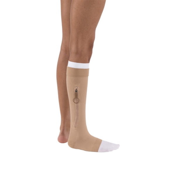 Jobst Ulcercare 40 mmHg Compression Stocking w/Left Zipper and Liners Beige XXXXLarge