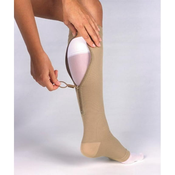 Jobst Ulcercare 40 mmHg Compression Stocking w/Right Zipper and Liners Beige Medium