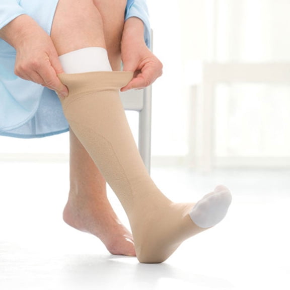 Jobst Ulcercare 40 mmHg Open Toe Knee High Compression Stocking and Liners Beige Large