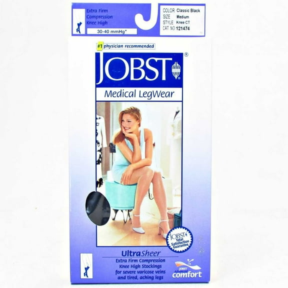 Jobst UltraSheer 15-20 Closed Toe Thigh High Compression Stockings w/Dot Band Black Small