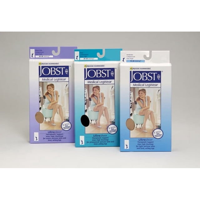 Jobst UltraSheer 15-20 Closed Toe Thigh High Compression Stockings w/Lace Band Black Large