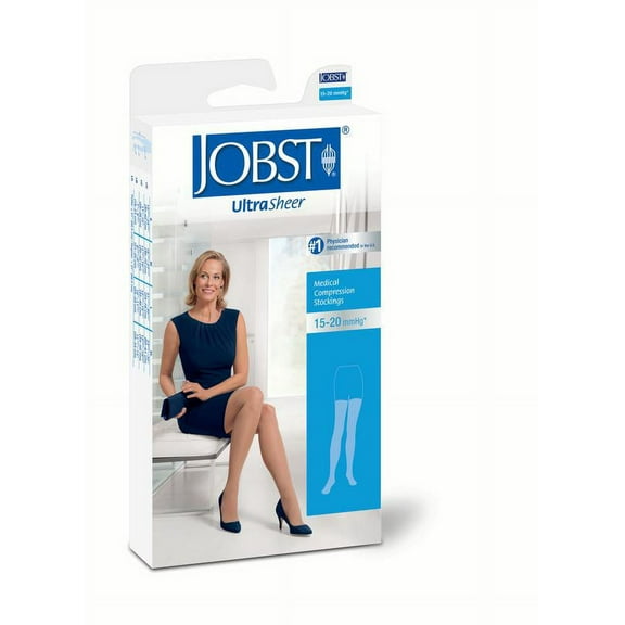 Jobst UltraSheer 15-20 Closed Toe Thigh High Compression Stockings w/Lace Band Suntan Small Petite
