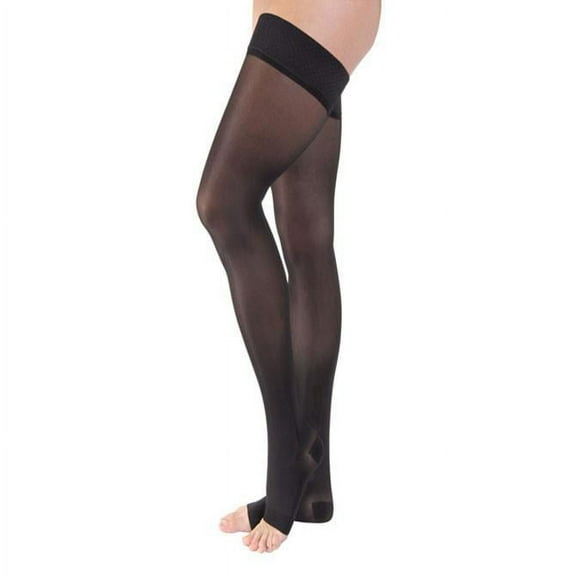 Jobst UltraSheer 15-20 Open Toe Thigh High Compression Stockings w/Dot Band Black Small